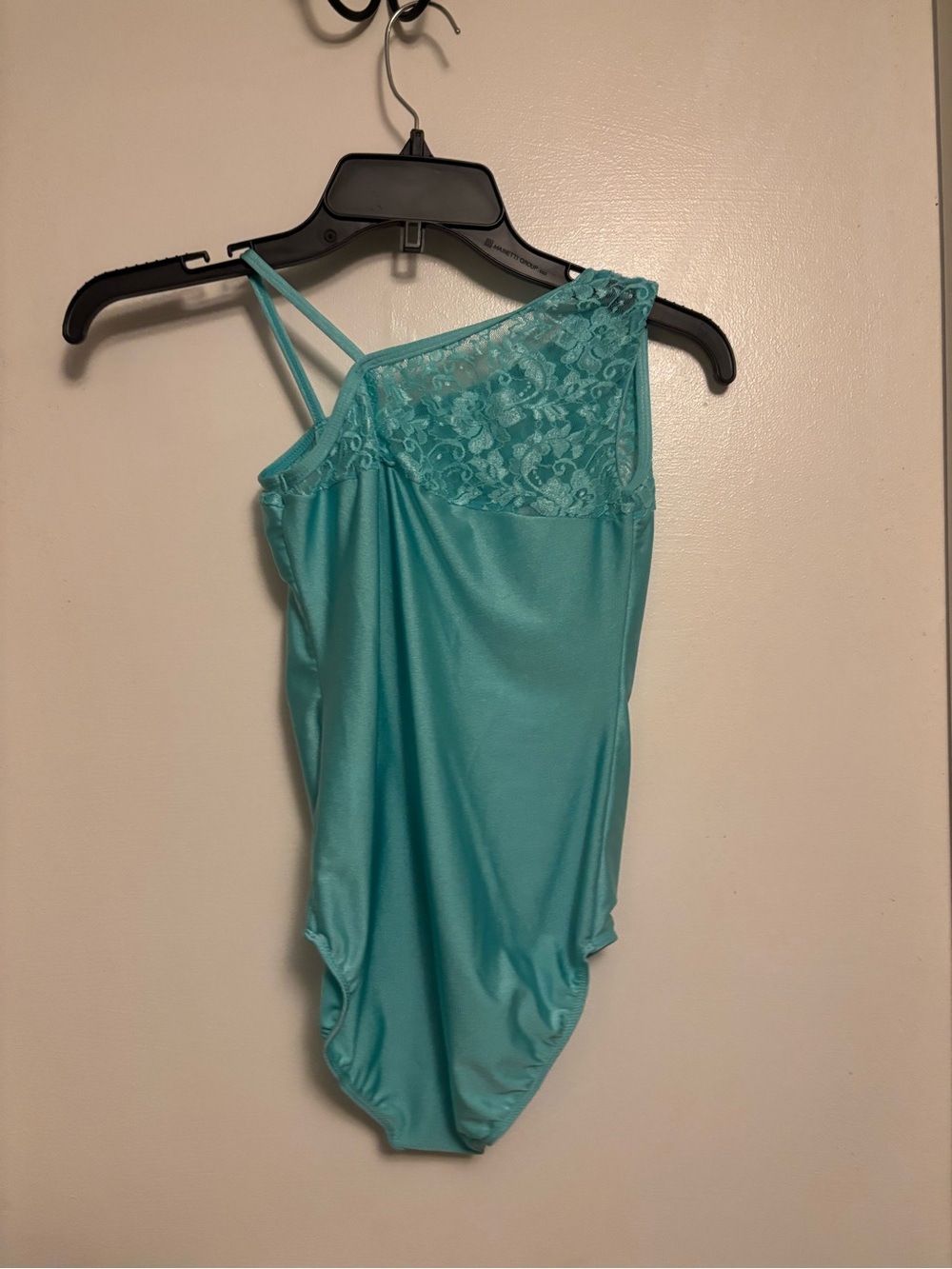 One-Shoulder Teal Lace-Trim Bodysuit